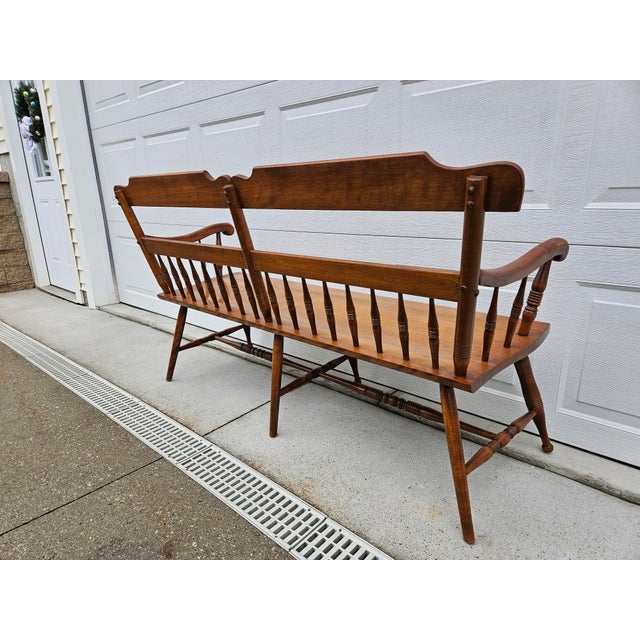 Brown Ethan Allen Heirloom Maple Bench - Three Seat For Sale - Image 8 of 15