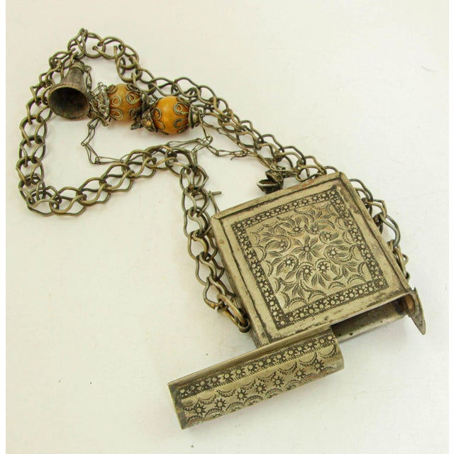 Antique Moroccan Ethnic Talisman Silver Amulet Box Holder For Sale - Image 9 of 12
