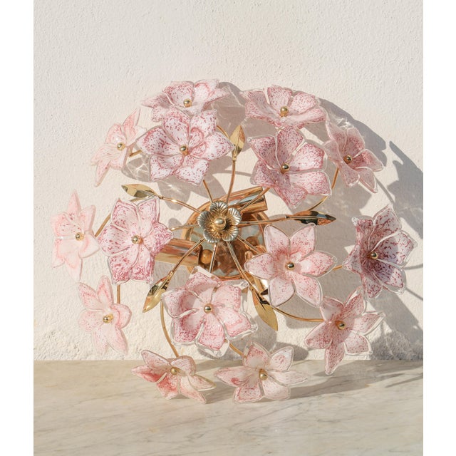 Vintage Murano Ceiling Light Pink Flowers, 1970s For Sale - Image 4 of 13