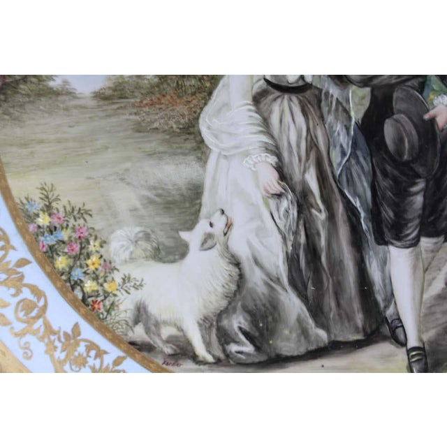 Large 20th Century Viennese Charger Plate or Wall Plaque in Porcelain Depicting Lady and Gentleman For Sale - Image 4 of 10