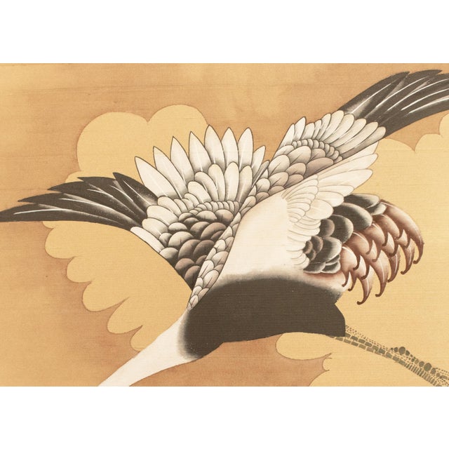 Large 1950s Japanese or Chinoiserie Style Painted Silk Screen For Sale - Image 4 of 17