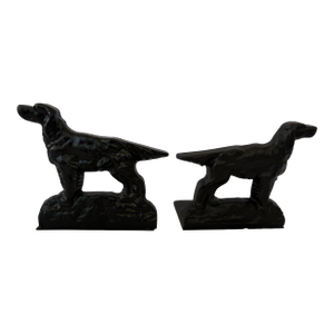 Vintage Cast Iron Hunting Dog Bookends Set With Steel Base Plates – Black Finish