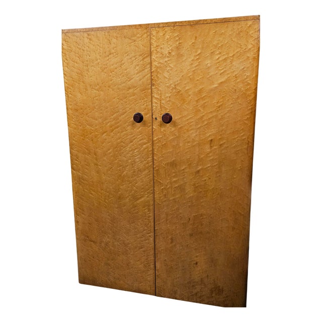 Art Deco Birdseye Maple Wardrobe with Phenolic Handles, 1930s For Sale