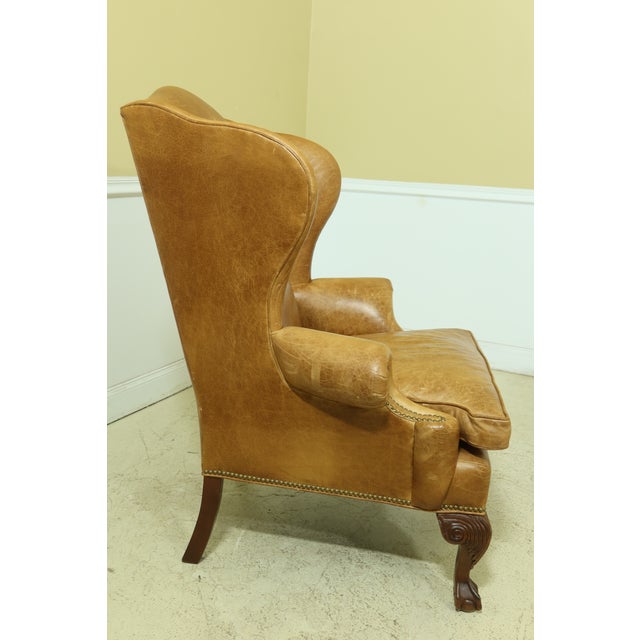 Ethan Allen Ball & Claw Leather Wing Chair & Ottoman Chairish