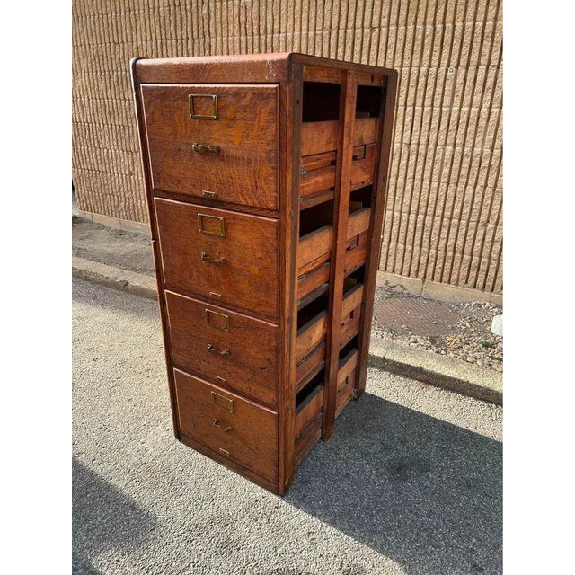 Antique Oak Four Drawers File Cabinet. Early 20th Century For Sale - Image 9 of 12