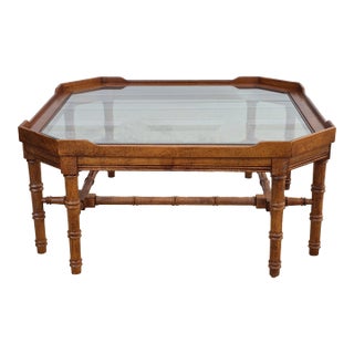 Mid-20th Century Vintage Lane Faux Bamboo Wood & Glass Coffee Table For Sale