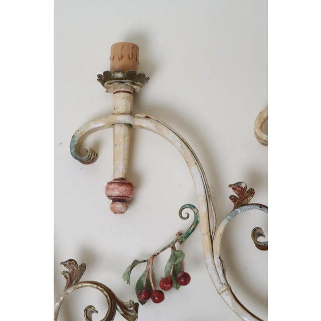 1970s Large Hand-Forged Country House Wall Lamps with Apple, Chery and Grapes, 1970s, Set of 3 For Sale - Image 5 of 16