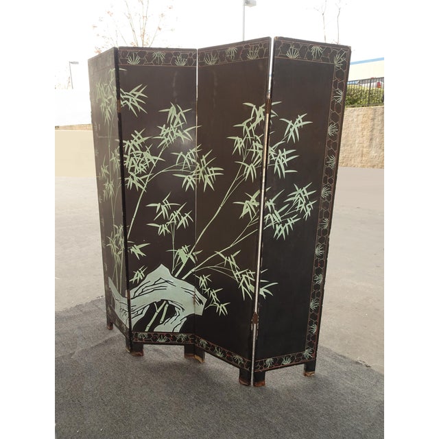 Gold Vintage Oriental Asian Gold Four Panel Screen Room Divider Coromandel W Birds For Sale - Image 8 of 12
