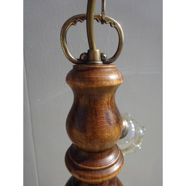 Three-Light Chandelier in Wood, Bronze and Glass, 1980s For Sale - Image 4 of 15