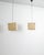 A rare and early pair of mid century squared "33x" ceiling lamp pendants in original washi paper and bamboo by isamu...