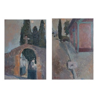 Gloria Muñoz, Study of Church Exterior, 1970s, Oil on Canvas For Sale