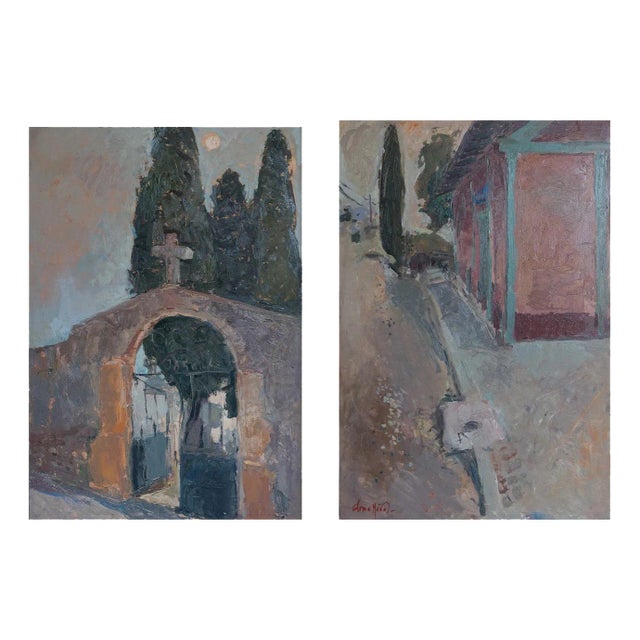 Gloria Muñoz, Study of Church Exterior, 1970s, Oil on Canvas For Sale