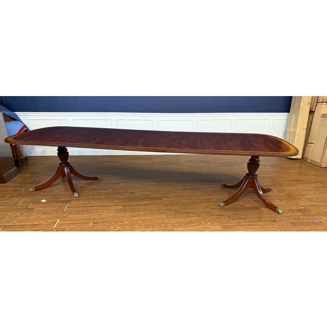 Wood Georgian Style Multi-Banded Mahogany Dining Table by Leighton Hall - Showroom Sample For Sale - Image 7 of 16