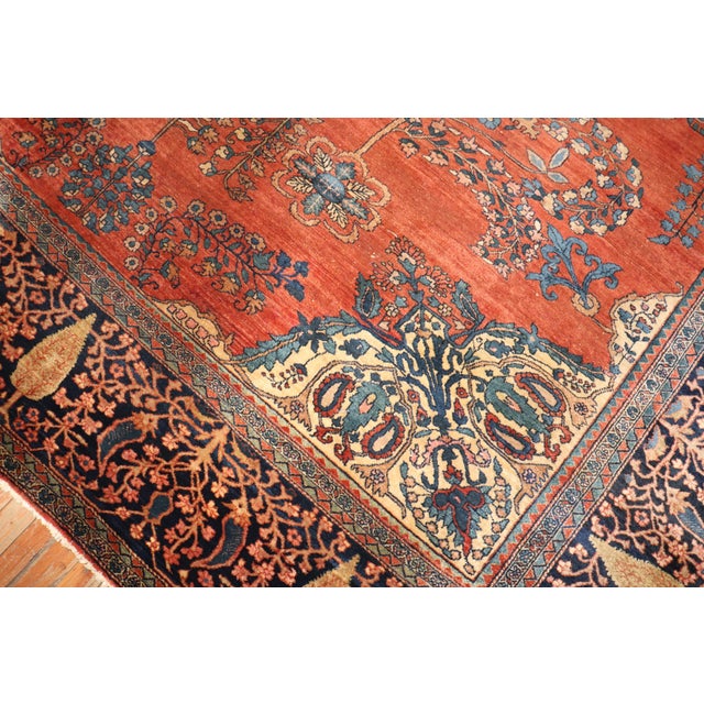 Terra Cotta Zabihi Collection Antique Persian Sarouk Ferahan Rug - 10'7" x 12'9" For Sale - Image 8 of 12