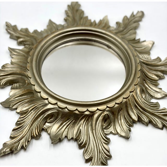 Vintage Italian Silver Gilt Sunburst Mirror For Sale - Image 4 of 8