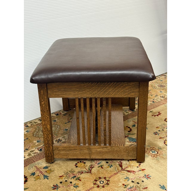 Vintage Arts and Crafts Leather Bench For Sale - Image 4 of 11