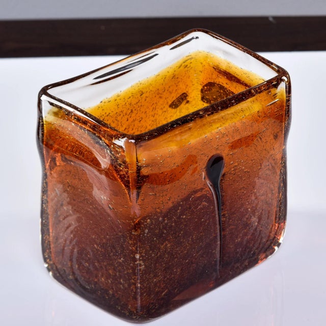 1970s Mid Century Rectangular Dark Amber Murano Vase For Sale - Image 5 of 8