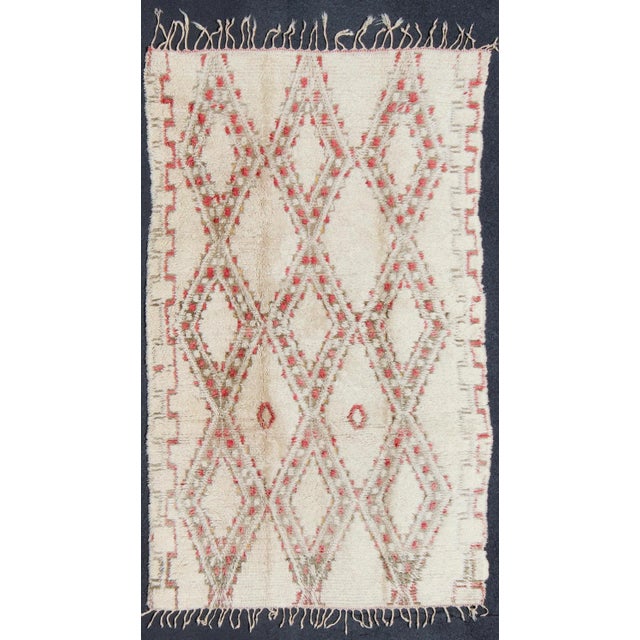 Vintage Beni Ouarain Moroccan Rug in White, Ivory, Taupe, Green and Rose Colors For Sale - Image 13 of 13
