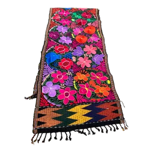 1990s Embroidery Floral Table Runner 96”l X 17”w