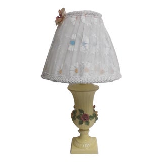 Vintage Table Lamp with Yellow Flower-Decorated Ceramic Base, 1970s For Sale