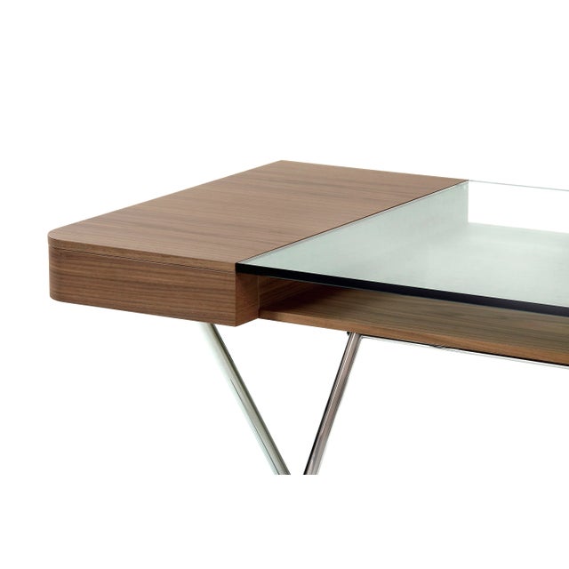 Cosimo Desk with Walnut Veneer & Glass Top by Marco Zanuso Jr. for Adentro, 2017 For Sale - Image 6 of 7