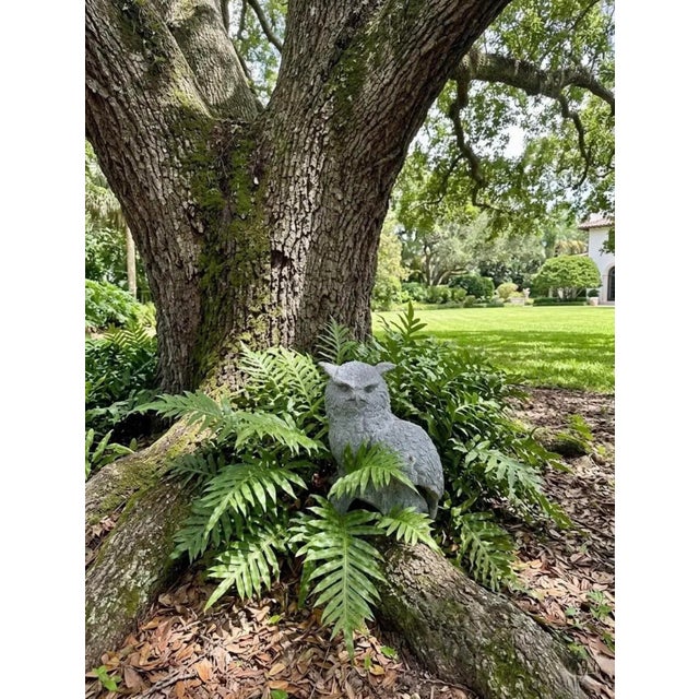 Vintage Cast Iron Owl Garden Sculpture on Natural Branch Base For Sale - Image 10 of 11