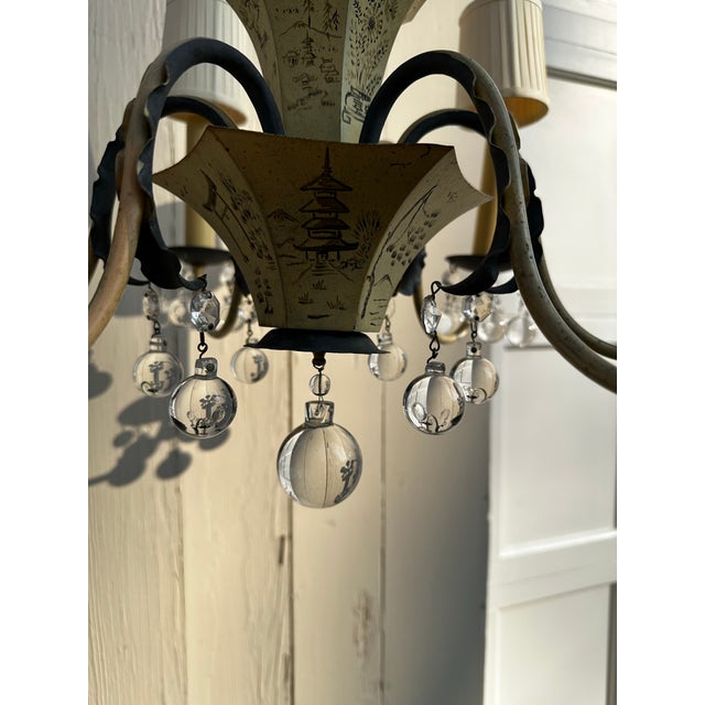Vintage Six Arm Painted Metal Chandelier For Sale - Image 9 of 12