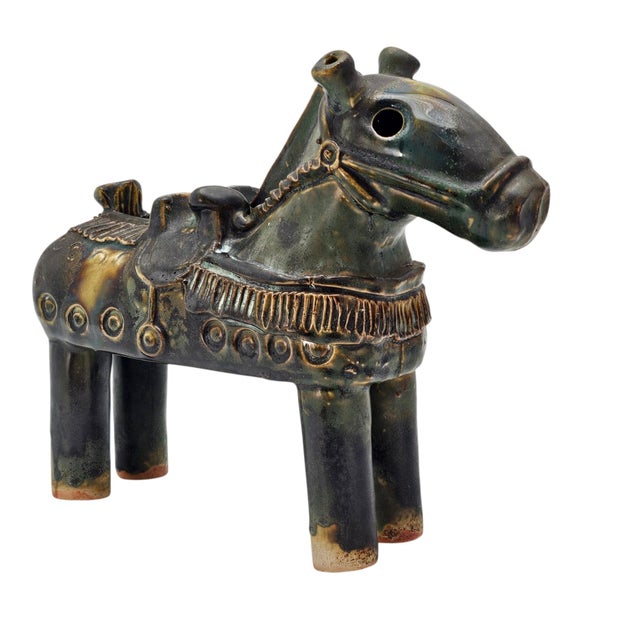 Mid-Century Modern Chinese Sancai Style Drip Glaze Ceramic Horse Figure Ocarina 10.5" For Sale - Image 3 of 12