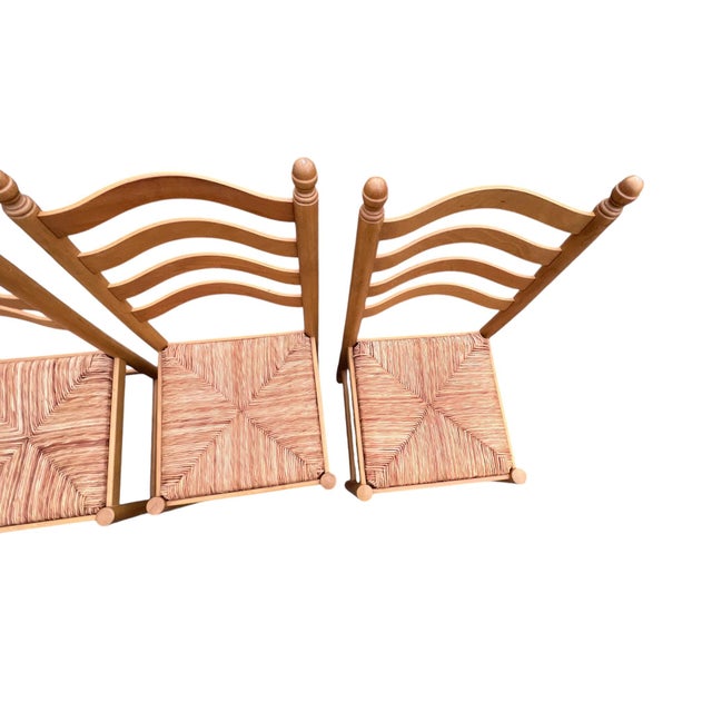 Late 20th Century Italian Country Ladder Back Dining Chairs With Woven Rush Seats – Set of 4 For Sale - Image 5 of 18