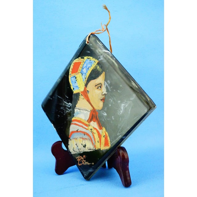 20th Century, Ceramic Tile, Woman in Sardinian Costume, by c.i.s.a. Sassuolo, Style E. Altara., 1950s For Sale - Image 3 of 13