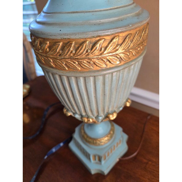 Aqua Vintage Neoclassical Urn Table Lamp For Sale - Image 8 of 9
