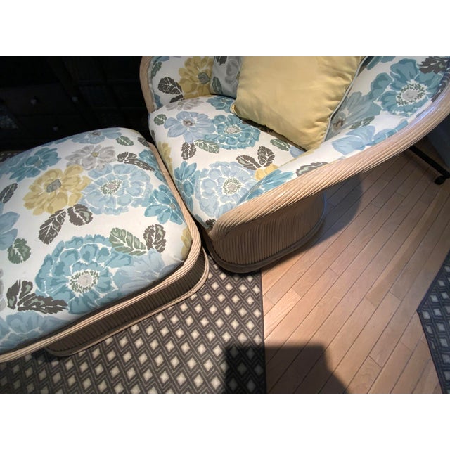 Boho Chic 20th Century Upholstered Rattan Club Chair and Ottoman For Sale - Image 3 of 6