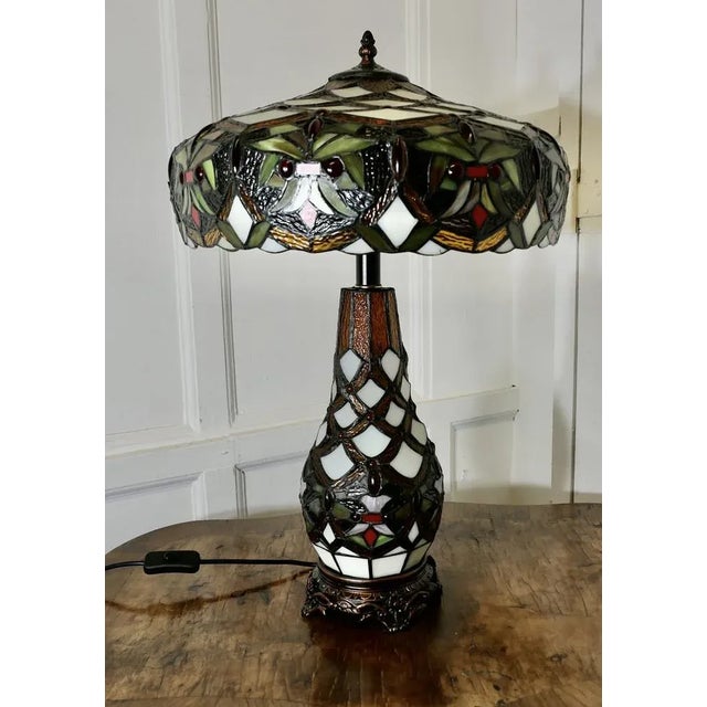 Large Stained Glass Table Lamp, 1960s For Sale - Image 11 of 11