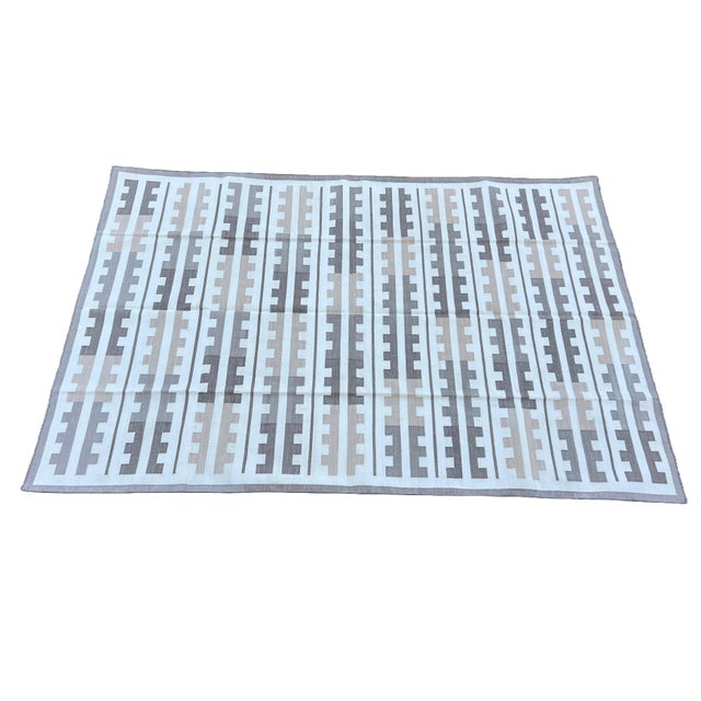 Casa Cosima Handmade Cotton Rug, Natural Vegetable Dyed, Beige and White Marianne Rug - 6'x9' For Sale - Image 4 of 12