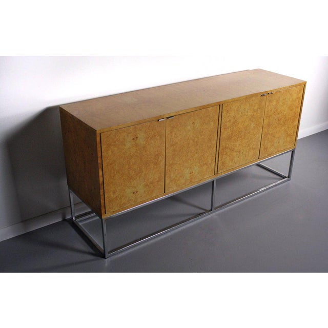 1970s 1970s Danish Modern Bernhardt Burlwood Credenza on a Chrome Base For Sale - Image 5 of 7