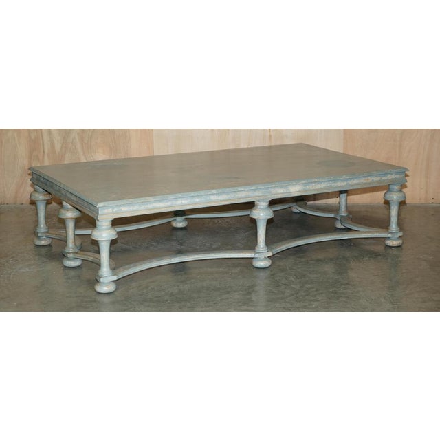 We are delighted to offer for sale this absolutely massive, antique painted finish, six pillared leg French country coffee...