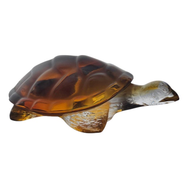 Lalique France Tortue Caroline Amber & Satin Crystal Turtle Figurine For Sale