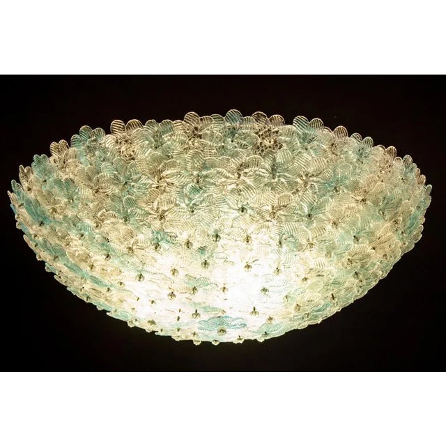 Aquamarine and Ice Murano Glass Flowers Basket Ceiling Light from Barovier & Toso For Sale - Image 11 of 12