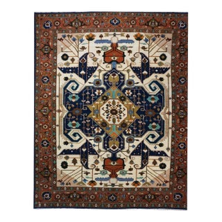 Persian Serapi Wool 14x17 Rust, Navy, Blue & Ivory Handmade Area Rug #9902704 For Sale