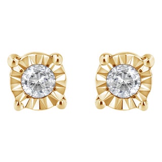 10K Yellow Gold Plated .925 Sterling Silver 1/10 Cttw Round Brilliant-Cut Diamond Miracle-Set Stud Earrings, A Pair For Sale