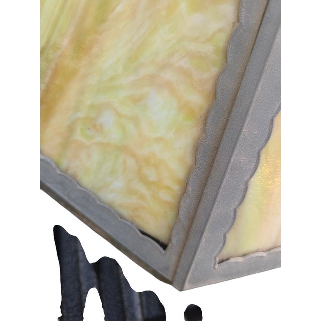 Green Antique Lamp Shade Green Slag Glass Hanging Light Chandelier Sarama For Sale - Image 8 of 18