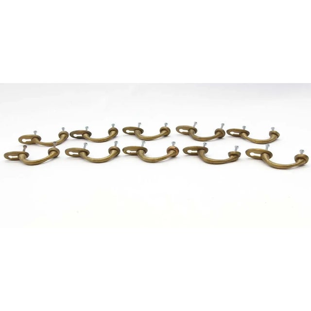 Late 20th Century Set of 10 Vintage Brushed Brass Upright Cabinet Handle Pulls With Keyhole For Sale - Image 5 of 6