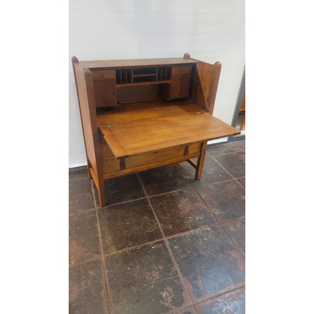 Charles Limbert Strap-Hinge Three Drawer Drop Front Desk C .1910 Rare For Sale - Image 11 of 12