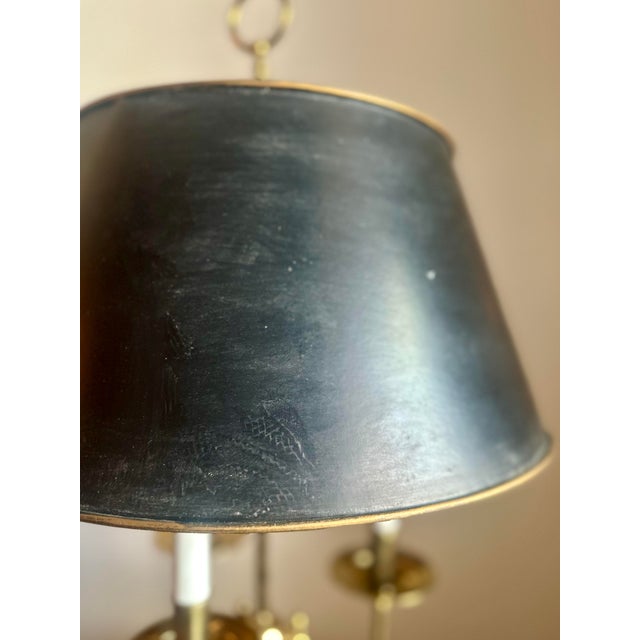 Brass Vintage Solid Brass French Horn Bouillotte Lamp | 3-Arm Candelabra, Original Shade For Sale - Image 8 of 12