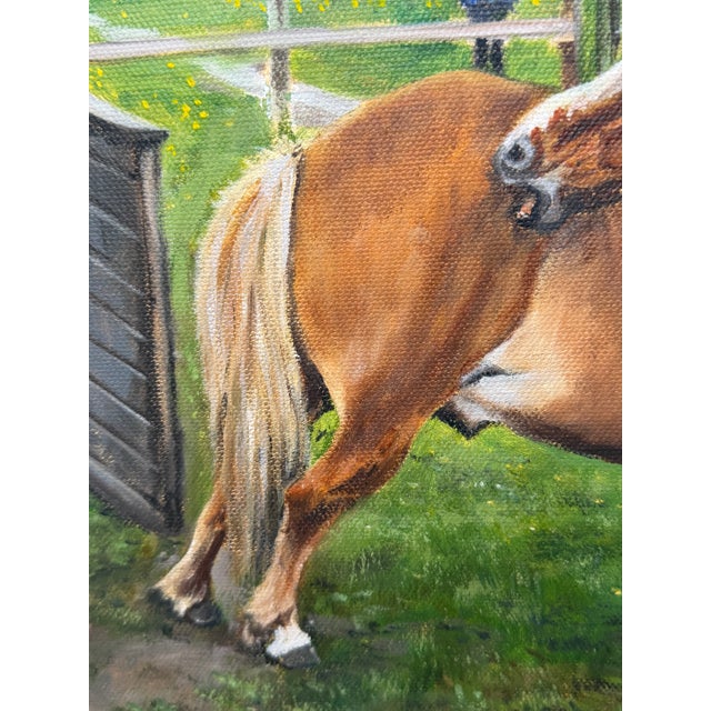 Shetland Groom Original British Equestrian Oil Painting of Two Ponies Framed For Sale - Image 14 of 14