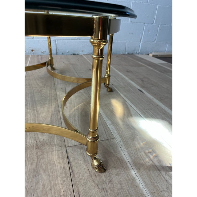 Mid-Century Modern Mid Century Italian Round Hexagon Coffee Table With Brass Base, 1970s For Sale - Image 3 of 8