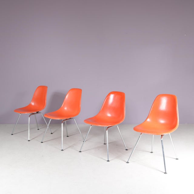 Dining Chairs in Orange Fiberglass by Charles & Ray Eames for Herman Miller, USA, 1960s, Set of 4 For Sale - Image 9 of 9