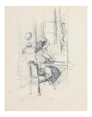 Raymond Cazanove, Reader, Original Pen on Paper, Mid-20th Century