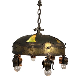 1904 Gothic Revival Arts & Crafts Hand-Wrought & Hammered Light Fixture For Sale