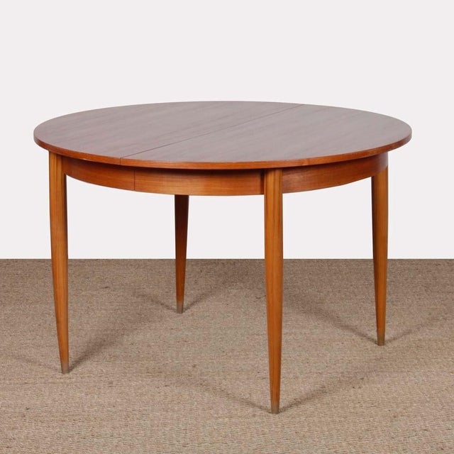 Brown Round Extendable Wooden Dining Table, 1960s For Sale - Image 8 of 8